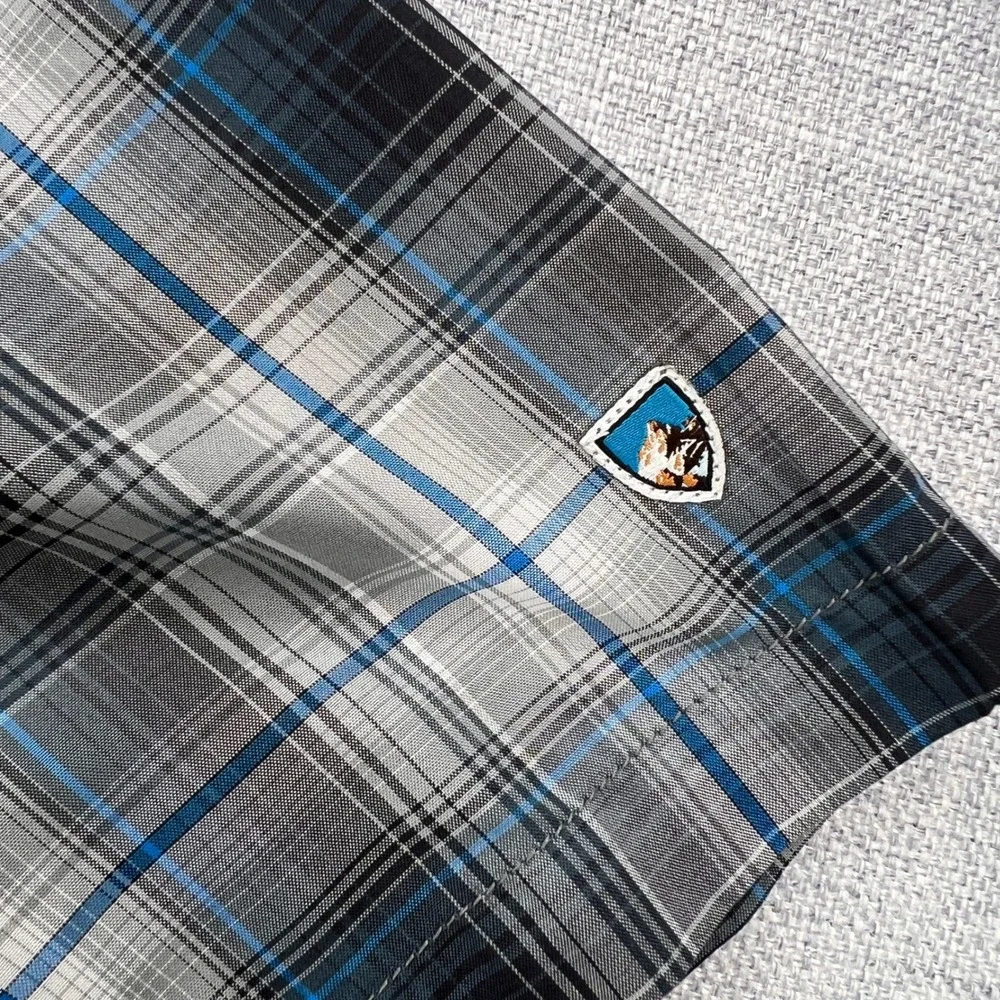 KUHL Response Button Shirt Men XL Gray Blue Plaid Short Sleeve Outdoor Hike GORP - Picture 5 of 12